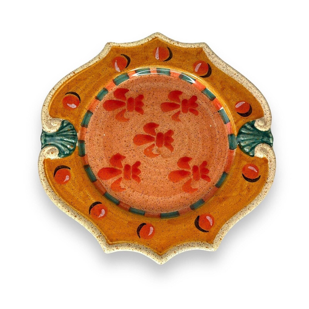 RUSTIC HORCHOW FLEUR-DE-LIS ITALIAN POTTERY TUSCAN HANDMADE & PAINTED 9” VTG